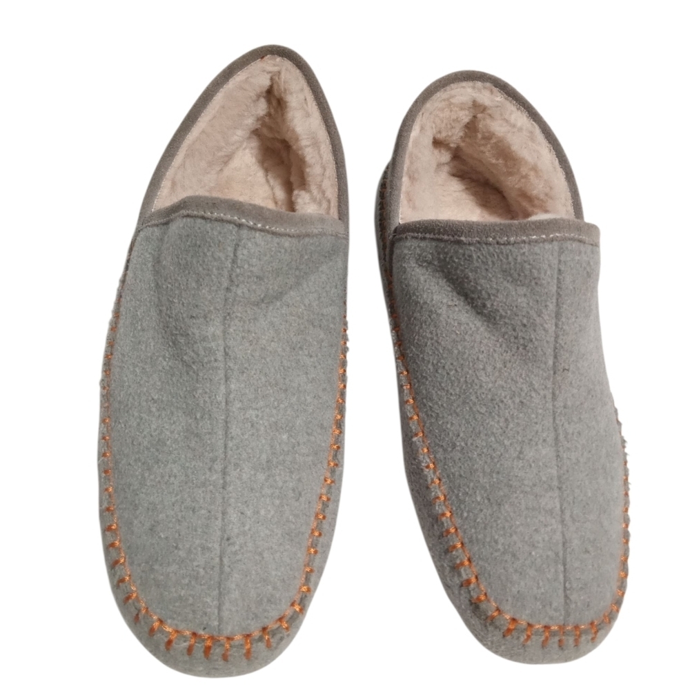 EMU Australia Gray Fabric Unisex Slippers Orange Stitch Moc Indoor Shoes W/7 M/6